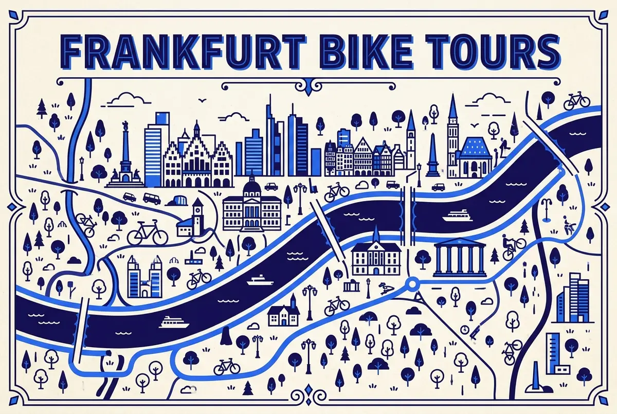 illustrated map of Frankfurt highlights for Bike Tours Along the Main River in Frankfurt, frankfurt bike tour main river