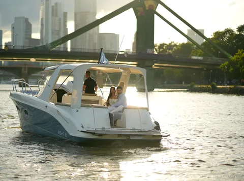 Decorated lounging area aboard the romantic Frankfurt boat cruise for two